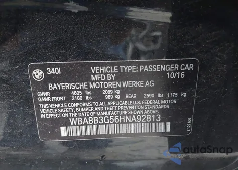 2017 BMW 340I z USA, uszkodzony, nr VIN WBA8B3G56HNA92813